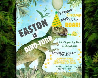 Dinosaur Invitation, Dino Invite, Dinosaur Invite 4, Dino Four Invitation, Dino 4 Invite, Kids Dinosaur Birthday Invite, Editable Invite