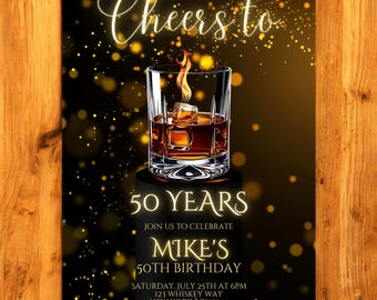 50th Birthday Invitation For Men, 50th Invite, Fifty 50 Invite For Him, Cheers to 50 Years, 50th Digital Invitation, Editable Invitation