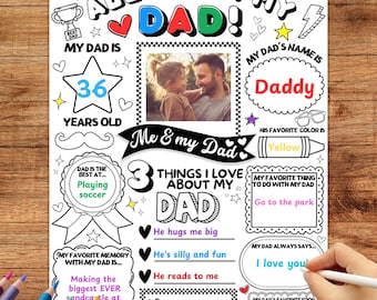 Manualidades para el Día del Padre, Regalos para el Día del Padre de parte de los niños, Todo sobre mi papá: imprimible para el Día del Padre, Hoja de trabajo para el Día del Padre para el aula, preescolar y guardería.