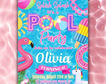 Pool Party Invitation, Summer Swimming Party Invite, Editable Pool Party Invitation Digital Evite Mobile Invite, Pool Birthday Party Invite