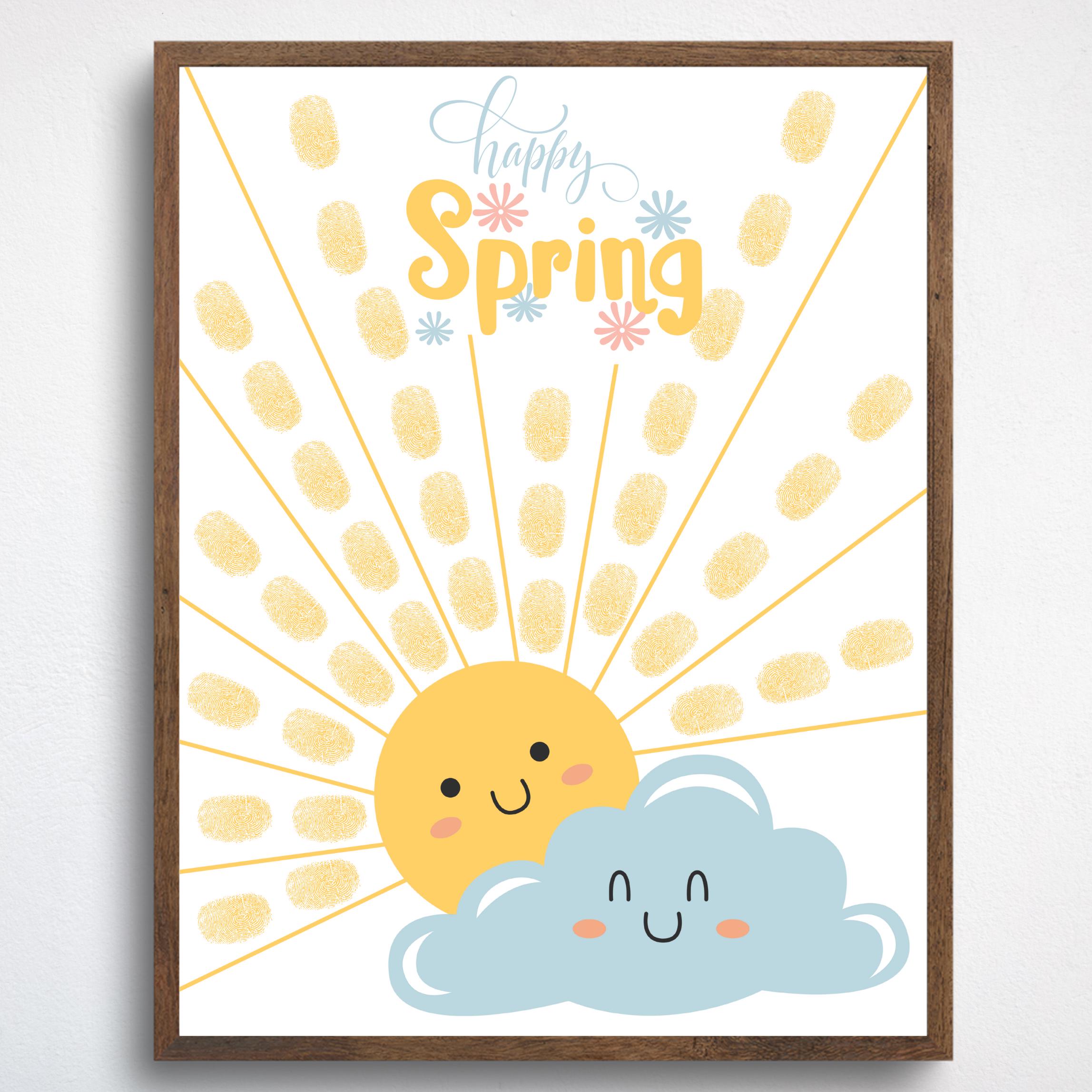 Spring Fingerprint Happy Spring Fingerprint Craft, Spring Handprint Craft, Spring Crafts ...