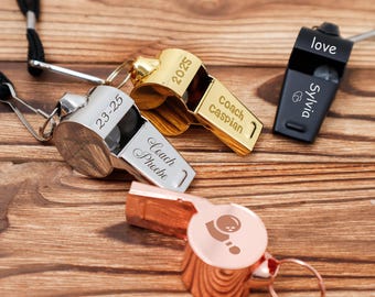 Gepersonaliseerde fluitje met gegraveerde naam, roestvrijstalen lanyardfluitje, coach scheidsrechter cadeau, cadeaus voor hem, scheidsrechtersfluitje, sportfluitje