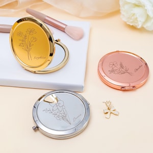 Personalised Compact Mirror, Engraved Name Pocket Mirror, Wedding Gift, Gift for Bridal Shower, Mini Makeup Mirror