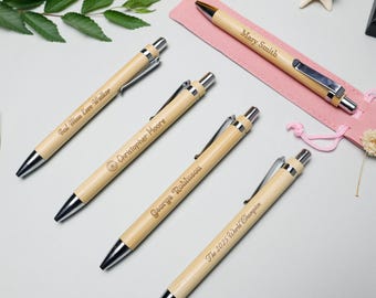 Custom Ballpoint Pens, Office Stationery, Wedding Guest Gift, Vintage Bamboo Pens, Laser Engraved, Gifts for Him