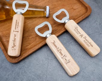 Custom Engraved Wooden Bottle Opener, Personalized Groomsmen Gift