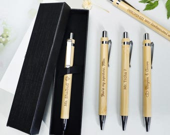 Custom Engraved Wooden Pens, Custom Logo Text Ballpoint Pens, Personalised Wedding Guest Pen Gifts, Wedding Favors, Bamboo Pen, Gift for Him