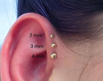 Pendiente en plata de ley 925, pequeño pendiente minimalista de bola redonda, pendiente bañado en oro, pendiente mini piercing
