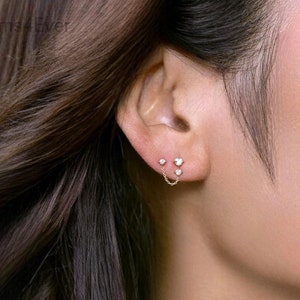 Boucle d'oreille chaîne minimaliste, boucles d'oreilles piercing double trous, clous d'oreille chaîne tendance, boucle d'oreille zircon S925