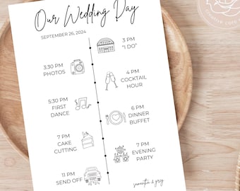 Printed Wedding Itinerary Cards: Elegant 5x7 Order of Events