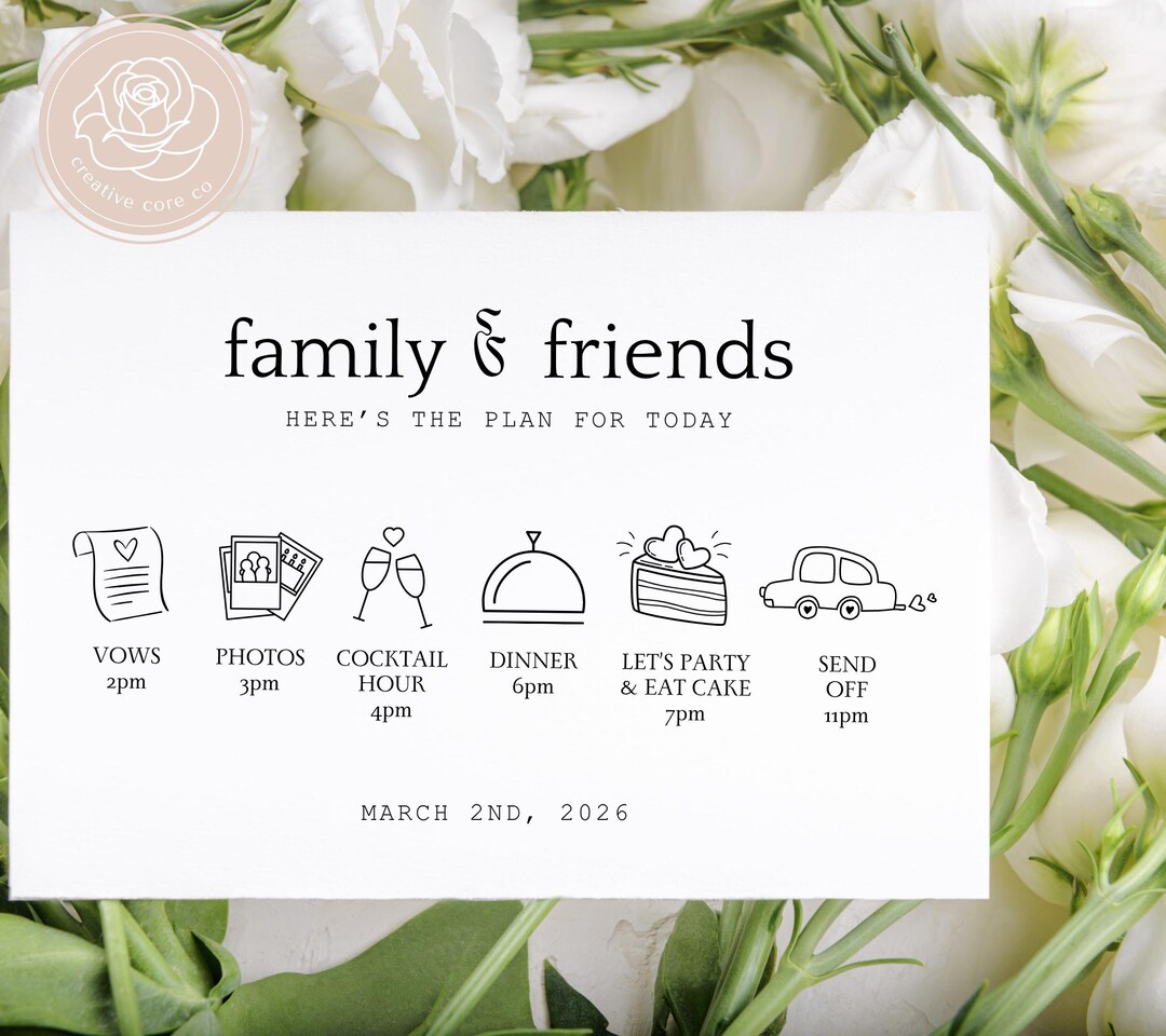 Wedding Timeline Card Design Template Wedding Program Schedule Display ...