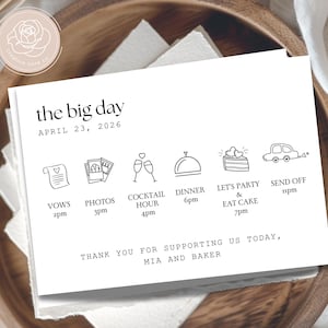 Wedding Itinerary Cards Wedding Printed Timelines Wedding Schedule Order of Events for Ceremony and Reception for Wedding Planning