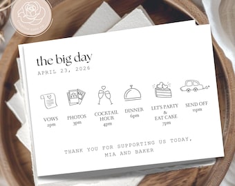 Printed Wedding Itinerary Cards: Modern 5x7 Reception Timeline