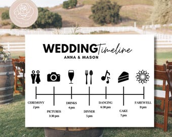 Printed Wedding Day Timeline Cards: Modern Itinerary, 5x7&quot;