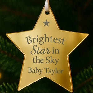Personalised Mirror Star Christmas Tree Decoration – Brightest Star in the Sky – Memorial Decoration, Keepsake Bauble, Engraved Acrylic Gift