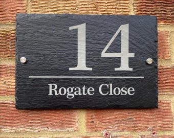 Slate Engraved House Sign - Personalised Slate Home Plaque - Modern Home Decor - Slate House number sign - Windermere - Custom Slate