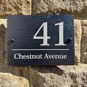 Slate Engraved House Sign - Personalised Slate Home Plaque - Modern Home Decor - House number sign