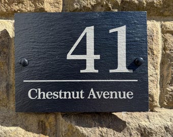 Slate Engraved House Sign - Personalised Slate Home Plaque - Modern Home Decor - House number sign