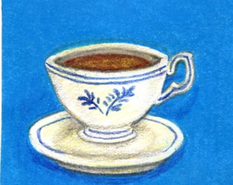 Cup illustration  aceo art card original colored pencil drawing coffee tea 2.5 x 3.5