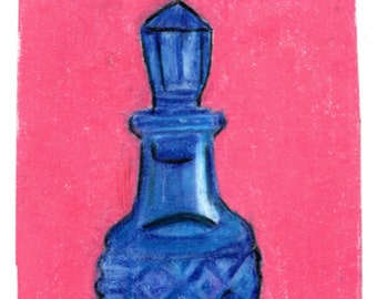 Perfume Bottle illustration  aceo art card original colored pencil drawing 2.5 x 3.5