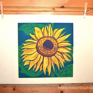 Girasole Linoleum blocco stampa, girasole arte, Linoleografia, stampa d&#39;arte, Home Decor, arredamento cucina, stampa d&#39;arte fiore