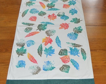 Handprinted Color Leaf Table Runner, Home Decor, Linocut, Block Printed, Table Linens