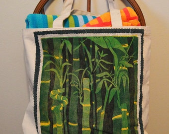 Bamboo Canvas Tote Bag. Linocut, Tote Bag, Bamboo, Green Bamboo, Grocery Bag, Beach Bag, Garden