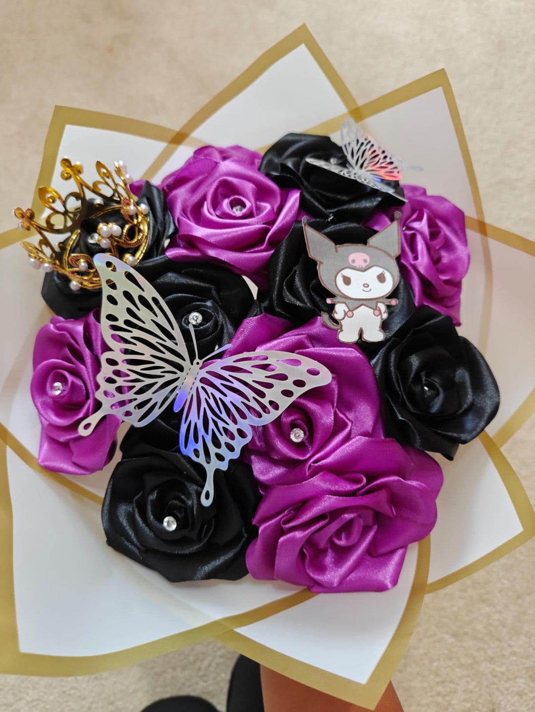 Kuromi Eternal Rose Bouquet 12 Count With Crown Etsy