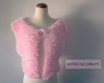 cropped jacket knit pattern . May The Fur Be With You . knit faux fur cardigan sweater pattern . fun fur shrug bolero pdf knitting pattern