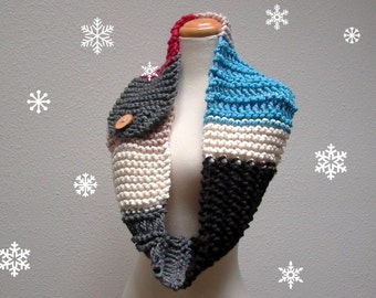wintervention. chunky knit wood button scarf cowl neckwarmer . extra large handknit button scarf . winter white red blue black grey