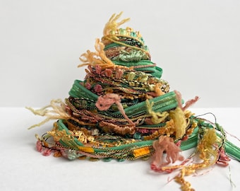squash blossom fiber effects™  art yarn bundle 12yds . orange green harvest gold mixed media trims