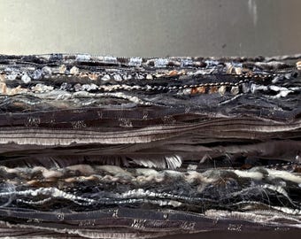 river rock fiber effects™ 12x2= 24yd yarn bundle . gray charcoal tan mixed media yarn pack