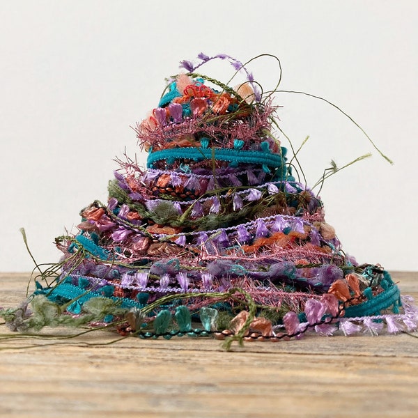 fairy garden fiber effects™  art yarn bundle 6x2= 12yd . mixed media fibers . diy fiber art crafts . teal olive lavender rose gold