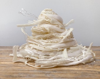 coconut cream fiber effects™  6x2= 12yd specialty art yarn bundle  . mixed media yarns ribbons sampler . off-white creme ivory yarn pack