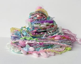 macarons fringe effects™ yarn bundle 20yd . eco friendly fiber art crafting supplies . pastels mixed media embellishments sample pack