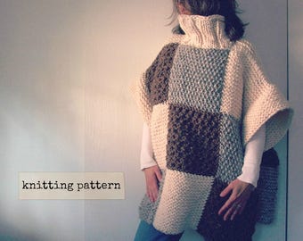 patchwork poncho knitting pattern . chunky knit oversized turtleneck sweater pattern . sweater weather slow fashion pdf knitting patterm