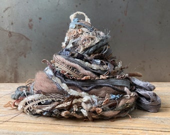 river rock fringe effects™  art yarn fiber bundle . 21yd . gray tan beige brown . tassel making, junk journals, needlework, textile art