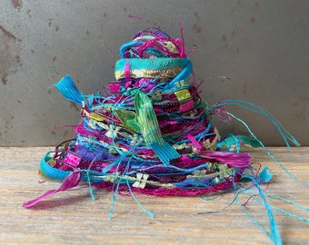 belly dancer fiber effects™  novelty art yarn bundle 6x2 12yds . ribbon embellishment textile fiber art sample pack . turquoise pink green