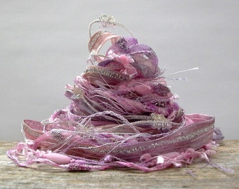 sugar plum fairy fiber effects™  novelty art yarn bundle 6x2= 12yds specialty ribbon embellishment pack  . pink lavender lilac sparkle yarns