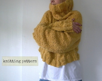 Easy Like Sunday. oversized sweater knitting pattern . cropped sweater pattern . cowl neck chunky knit sweater pattern . pdf knit pattern