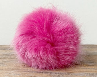 rico design faux fur pom pom . fuchsia pink . 10cm . vegan cruelty free . luxury look hat toppers for knit and crochet projects
