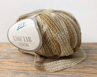 online linie 118 vision yarn . latte 102 . 109yds . shabby cottage chic woven cotton ribbon cream taupe tan . knit crochet fiber art crafts