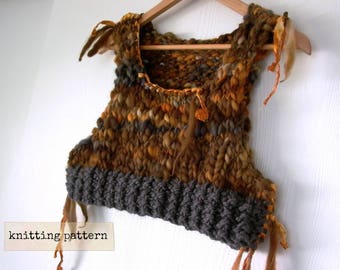 gypsy bodice knitting pattern . cropped sweater vest knitting pattern . pdf knitting pattern tank top . super bulky yarn sari silk ribbon