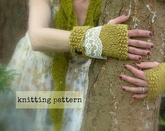 knitting pattern Pixie Forest fingerless gloves  . PDF mori girl glove knitting pattern  . fingerless mittens gauntlets easy knit pattern