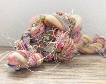 sentimental fiber effects™  art yarn bundle 11x2 22yds . blush cream purple . fringe weaving dream catchers junk journals mixed media trim