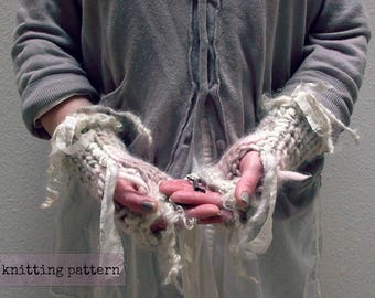 fingerless gloves knitting pattern . Faerie Mitts pattern . instant download PDF knit pattern  . fingerless fairy mittens knitting pattern
