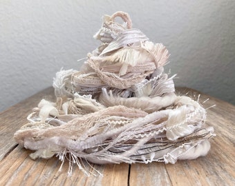 oatmeal cookie fringe effects™  art yarns fiber bundle 21x1 21yds . white cream ivory ecru champagne pearl beige neutral yarn pack