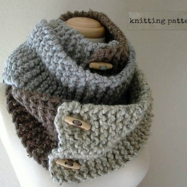 as you like it. knitting pattern convertible cowl neck scarf wardrobe . chunky knit button scarf pdf . easy beginner knit pattern tutorial