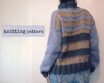 fibonacci. turtleneck sweater knitting pattern . loose boxy chunky knit striped sweater pattern . instant download jumper knit pattern