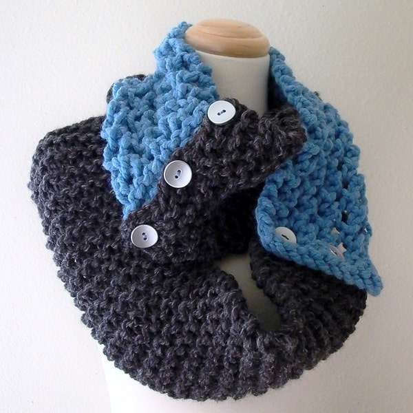 bruise . handknit robin's egg blue and charcoal grey  convertible cowl wardrobe