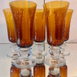 Set of 5 Vintage Amber Glass Goblets